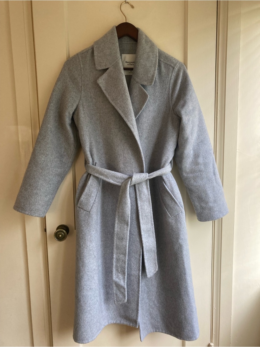 Abercrombie & Fitch Women’s Wrapped Wool Blend Long Coat Belted Grey Unlined XS